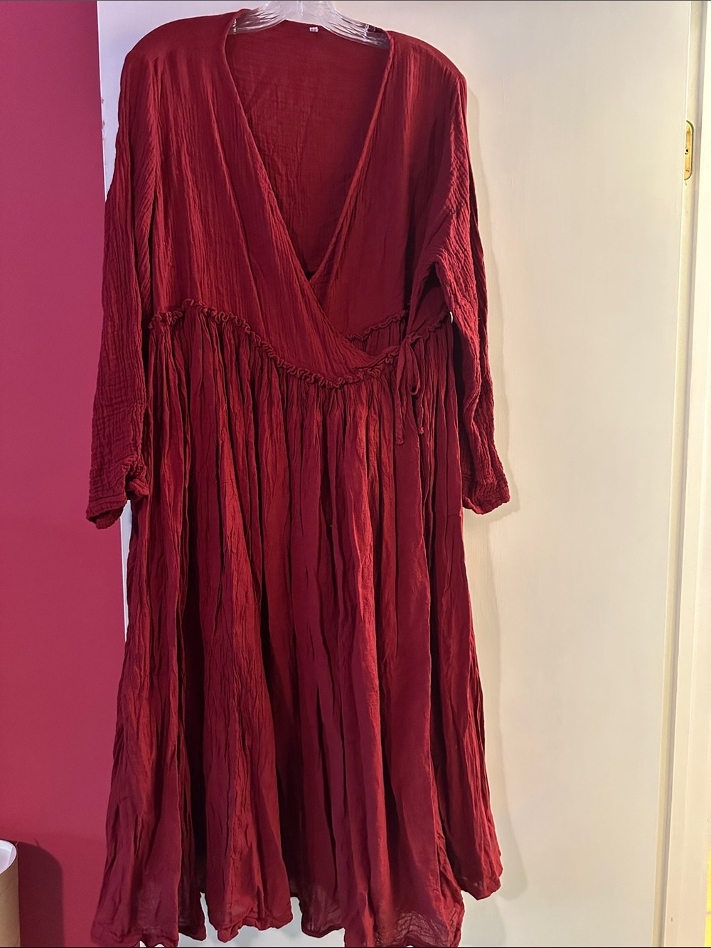 Women's Deep Red Long Sleeve Wrap Maxi Dress